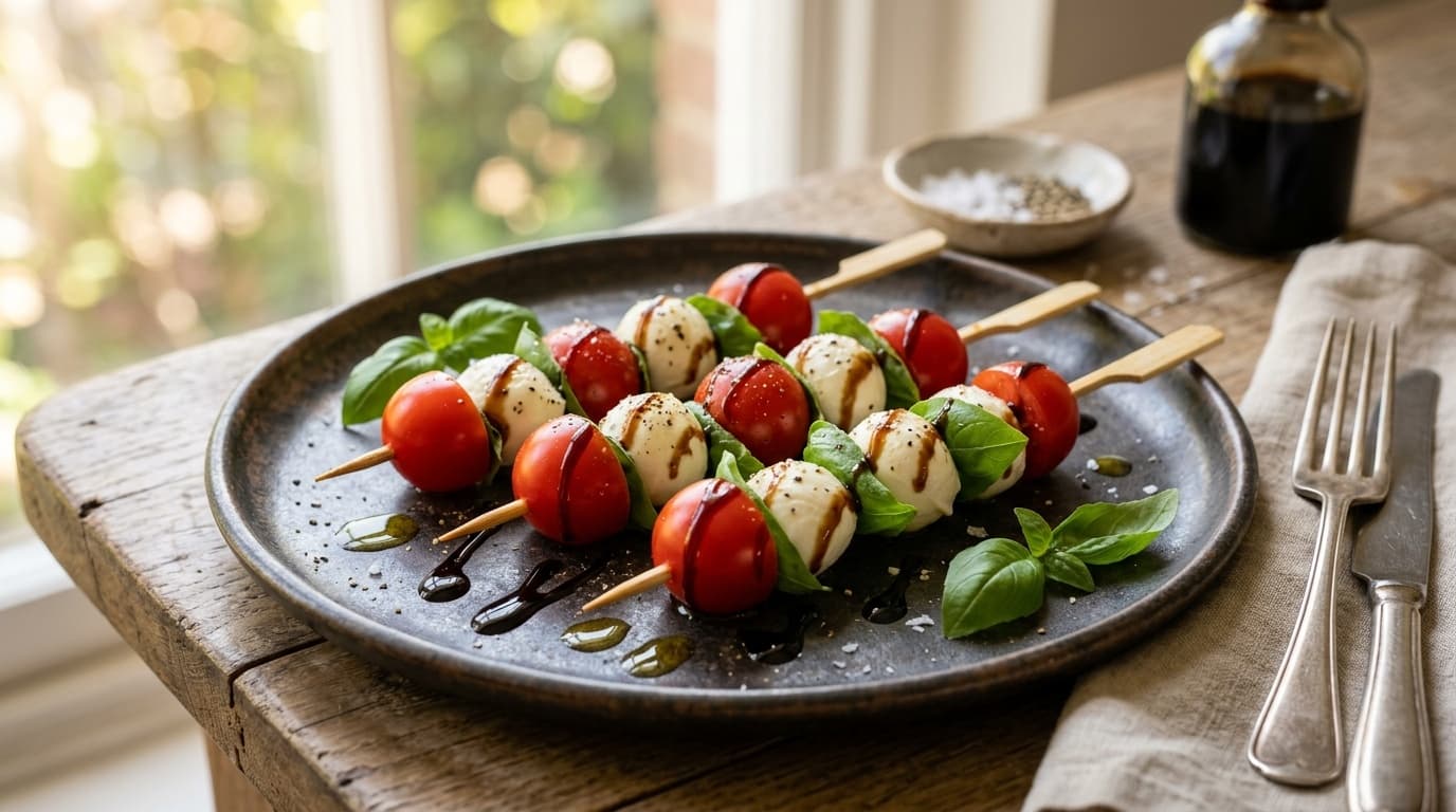 Brochetas Caprese (tomate y mozzarella): El Aperitivo Mediterráneo Definitivo