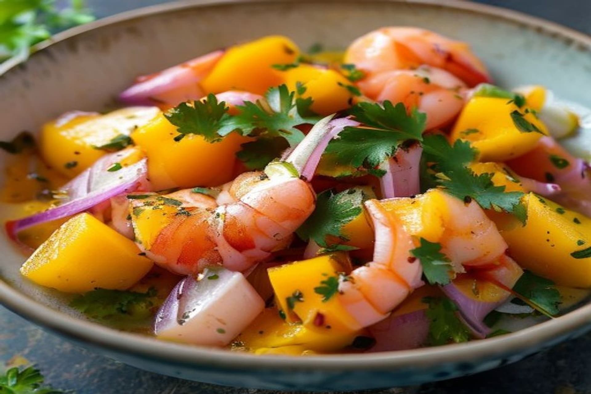 Ceviche de Gambas con Mango y Lima: Frescura Tropical