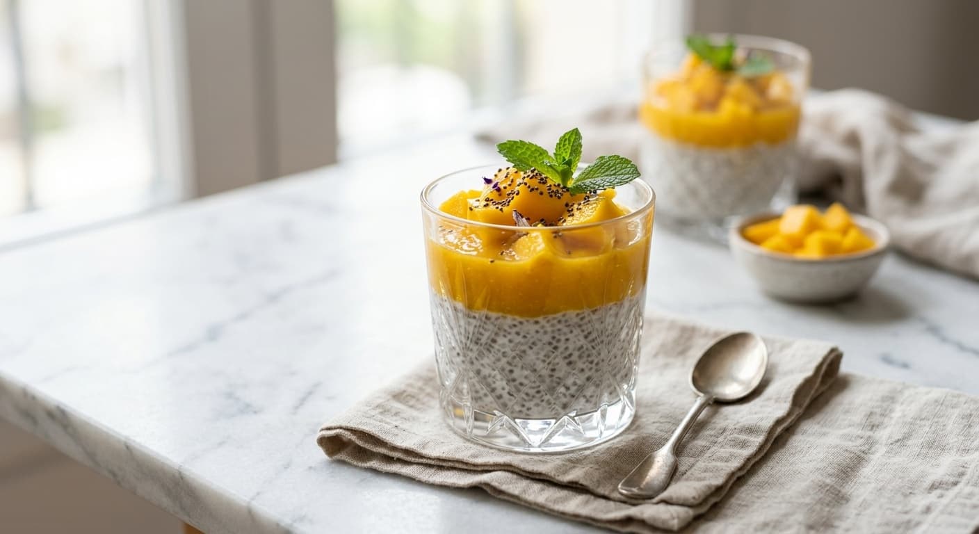 Receta de Flan de Chía y Mango: La Receta Definitiva, Saludable y Sin Horno (Guía 2026) preparada paso a paso — fotografía editorial de RecetaGenial