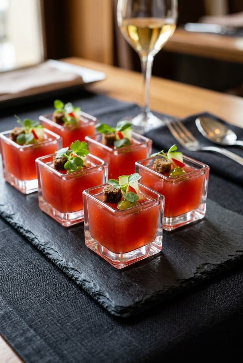 Aperitivos de gelatina de gazpacho: La vanguardia gastronómica en tu mesa