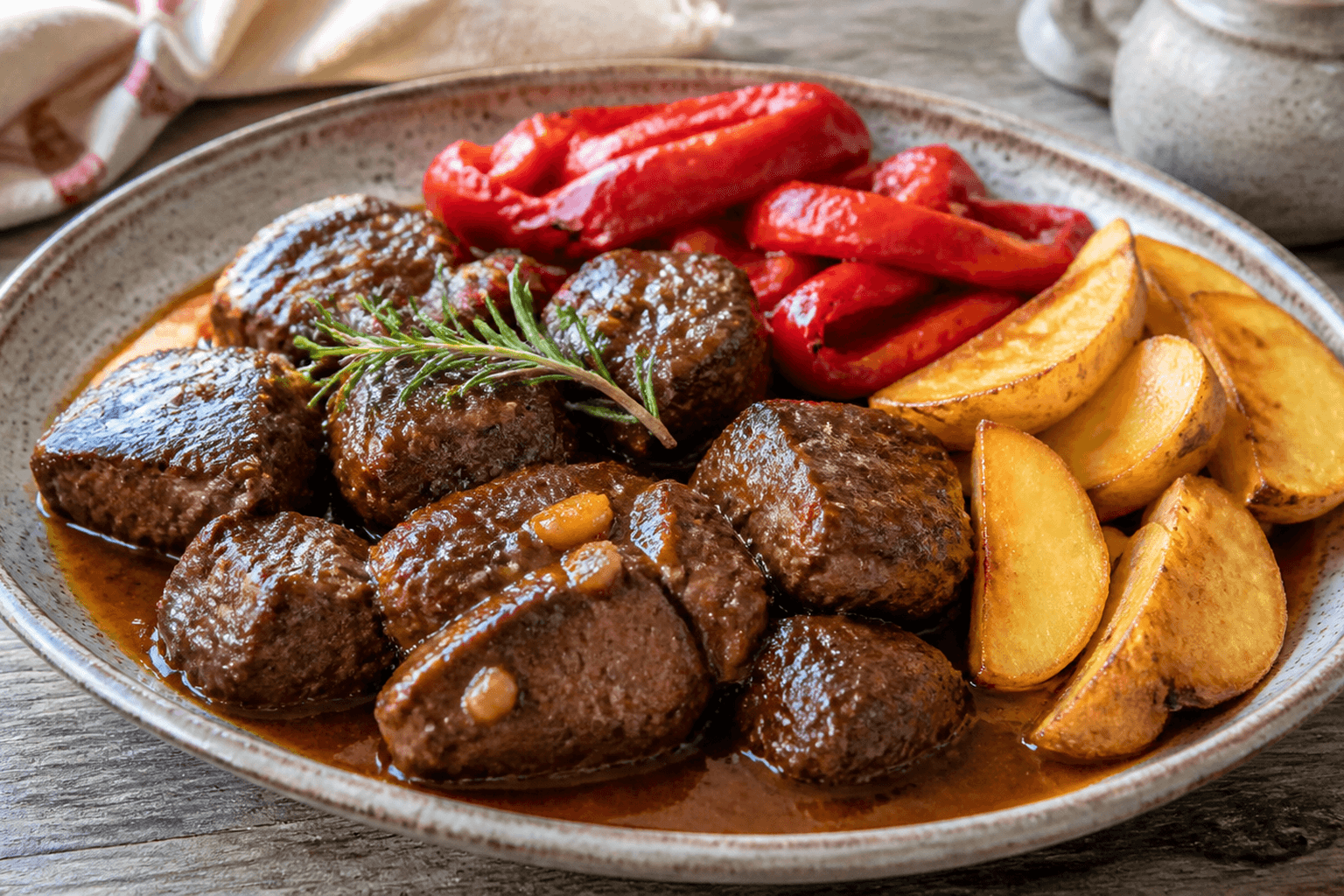 Receta de Carne asada gallega con patatas preparada paso a paso — fotografía editorial de RecetaGenial