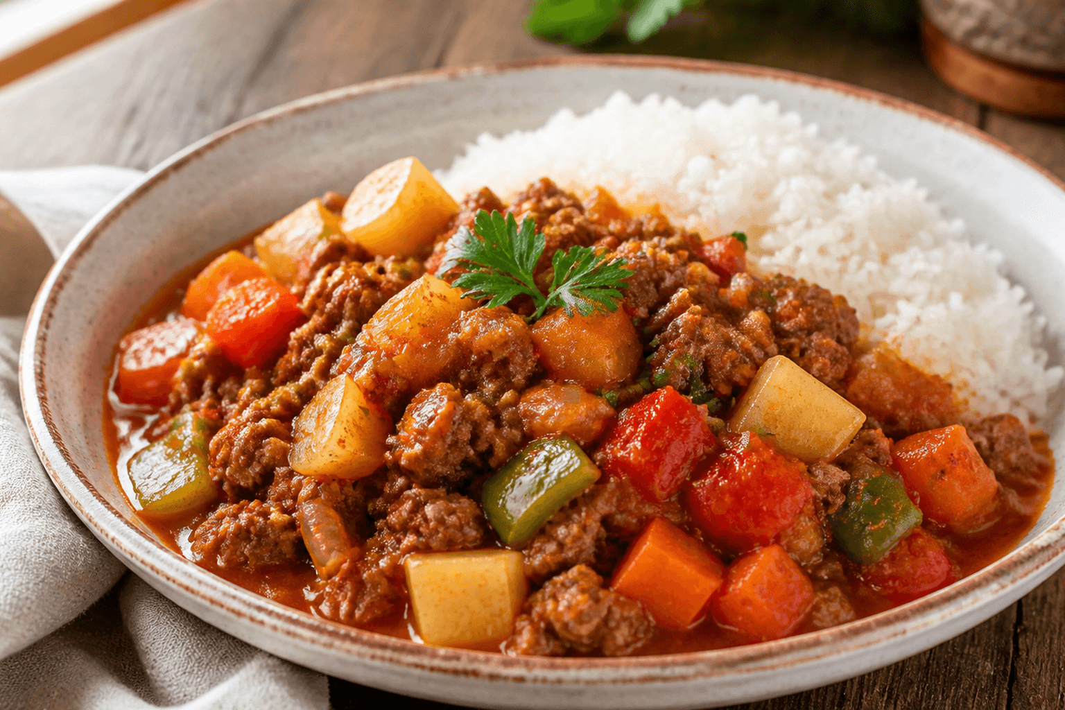 Receta de Carne molida con vegetales al estilo casero preparada paso a paso — fotografía editorial de RecetaGenial