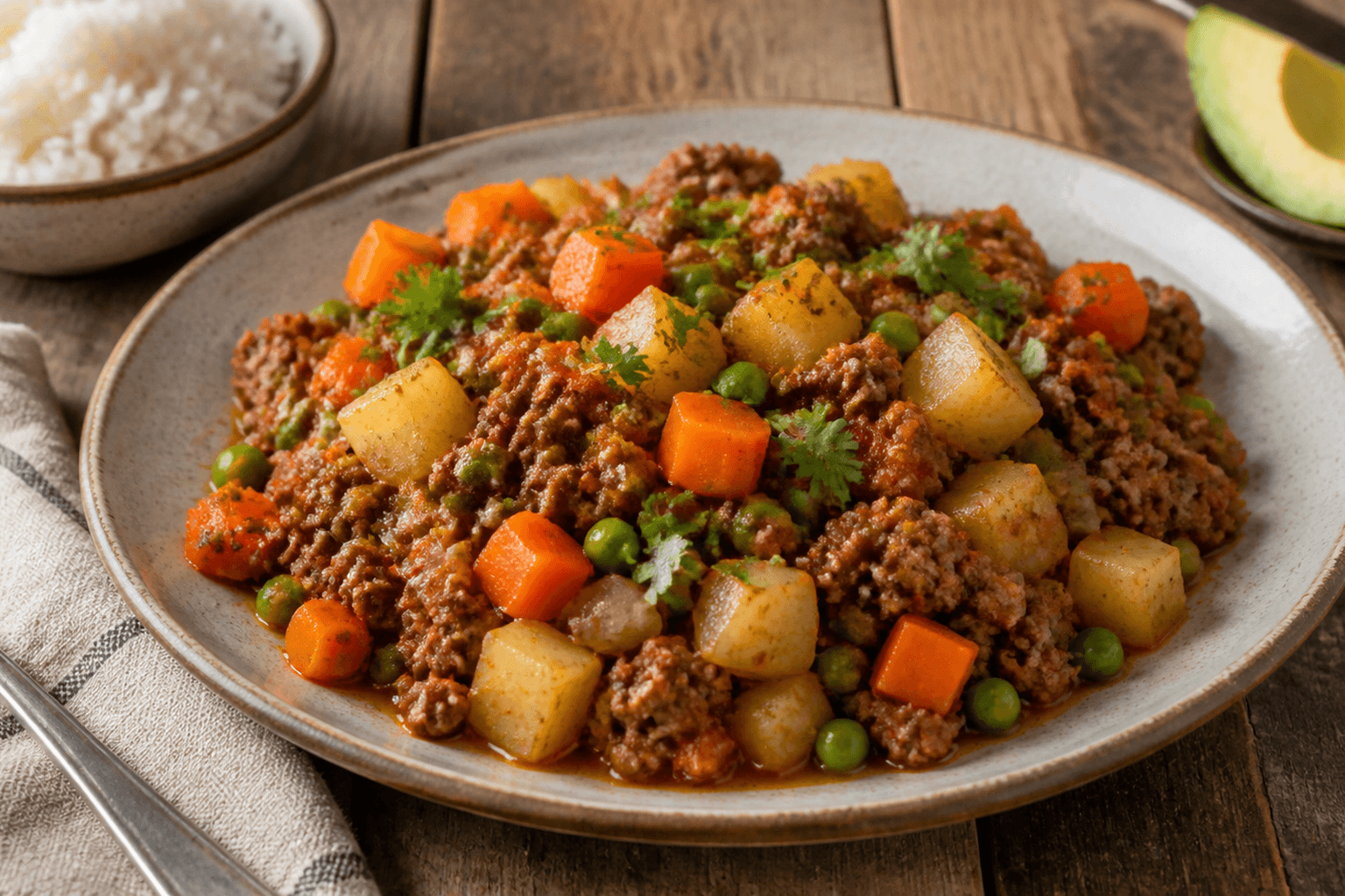 Receta de Carne Molida con Vegetales: Un Clásico Dominicano Saludable y Sabroso preparada paso a paso — fotografía editorial de RecetaGenial