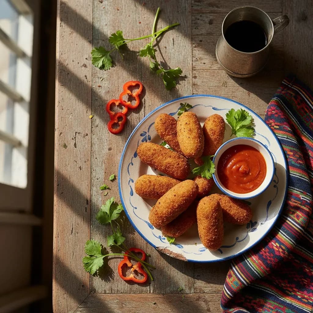 Receta de Croquetas caseras de carne preparada paso a paso — fotografía editorial de RecetaGenial