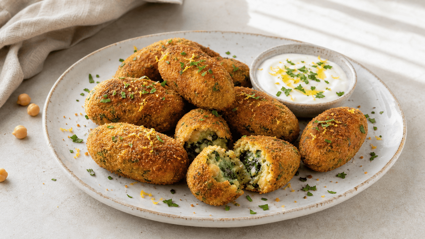 Croquetas de garbanzos y espinacas al horno