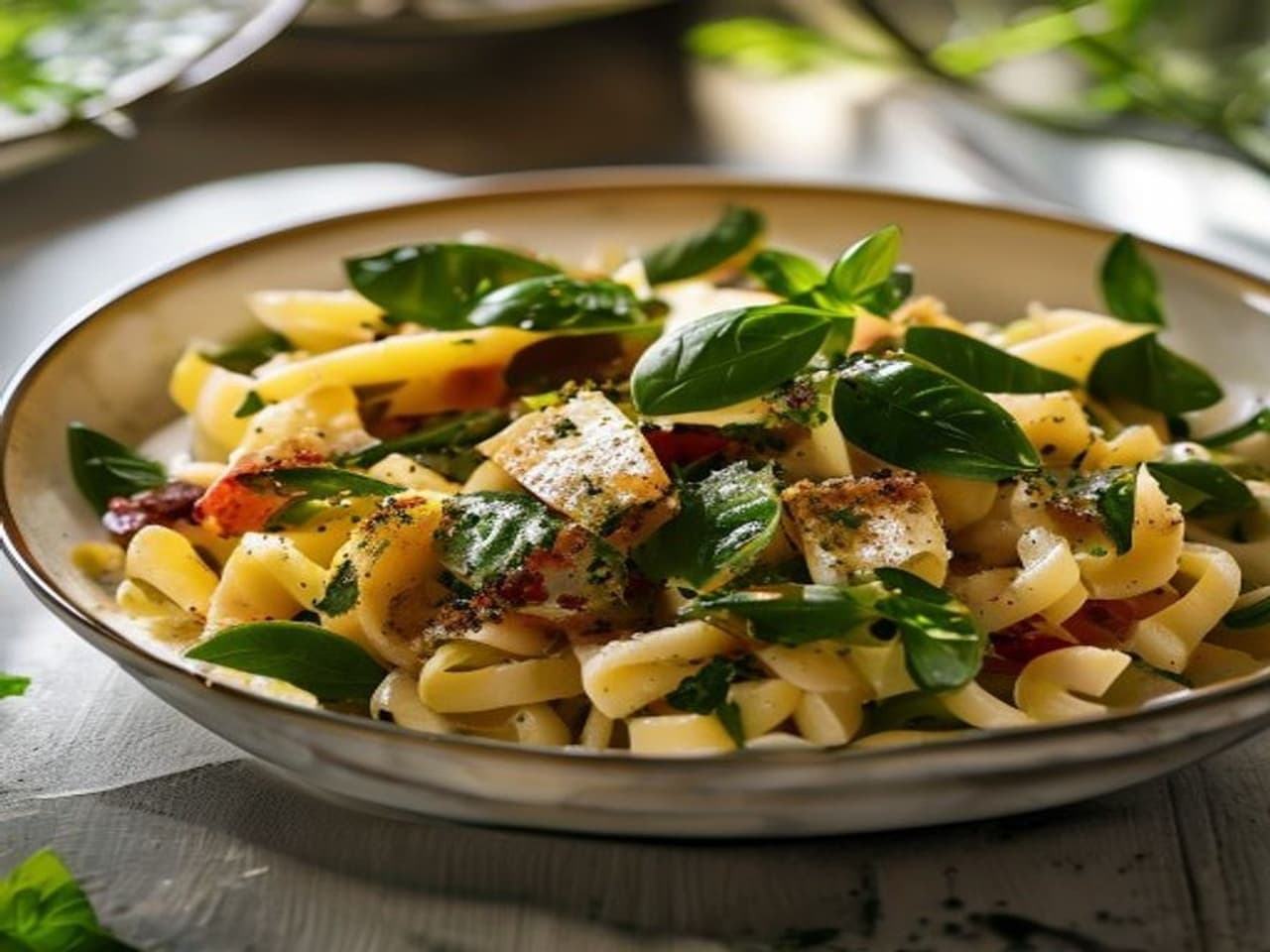 Receta de Ensalada de pasta con pesto de albahaca preparada paso a paso — fotografía editorial de RecetaGenial