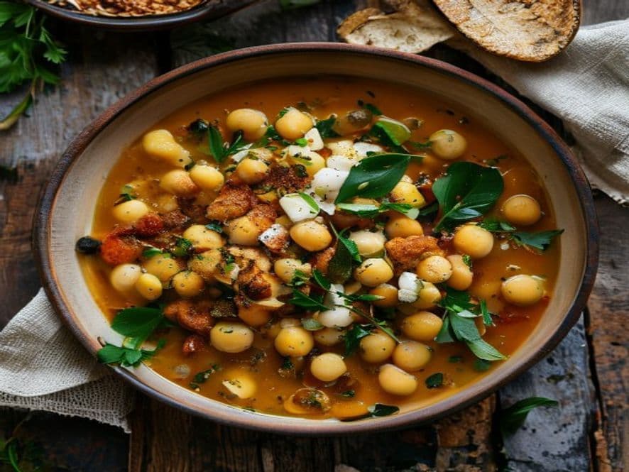 Garbanzos saludables con espinacas y bacalao