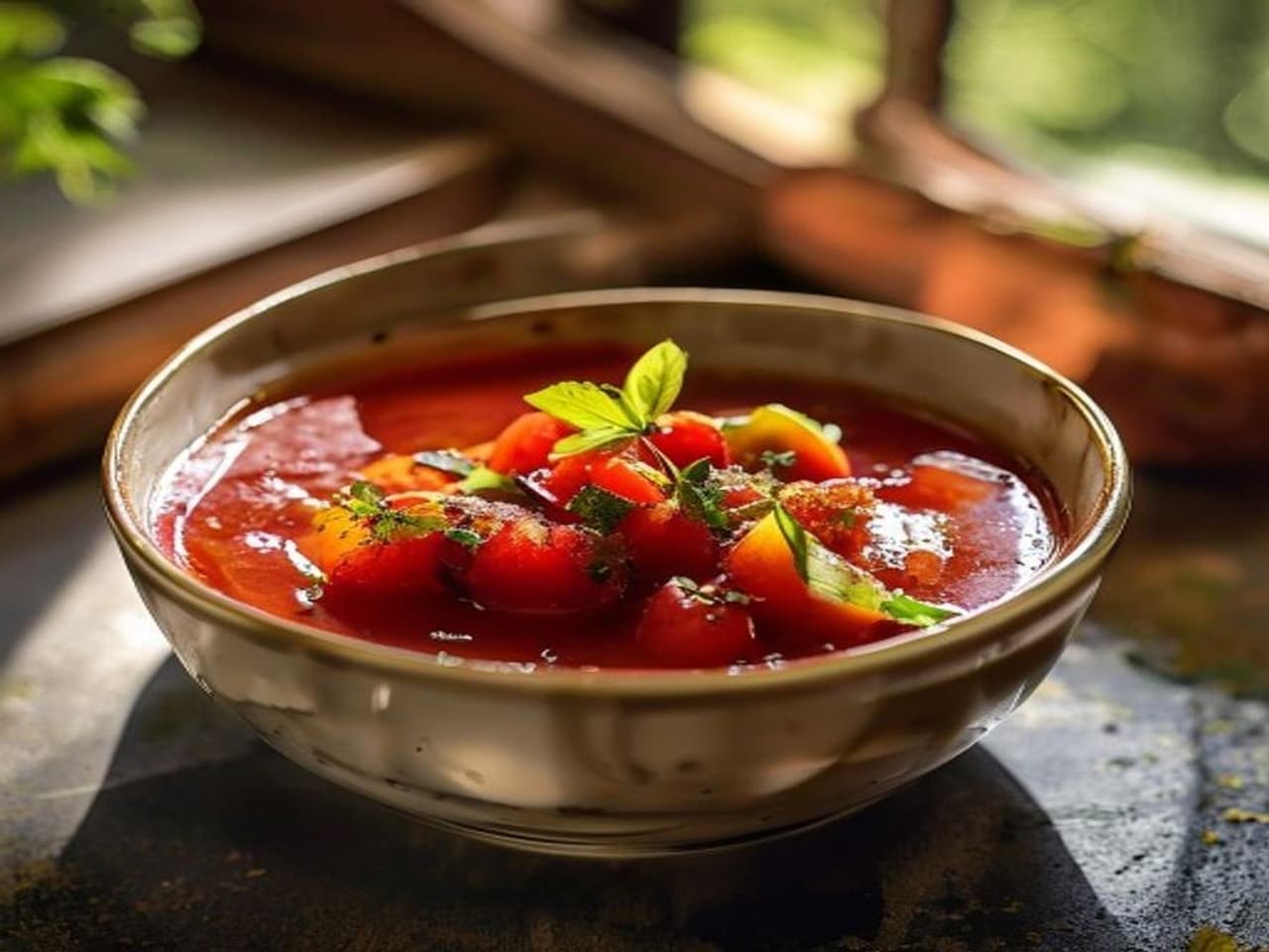 Receta de Gazpacho andaluz de cerezas preparada paso a paso — fotografía editorial de RecetaGenial
