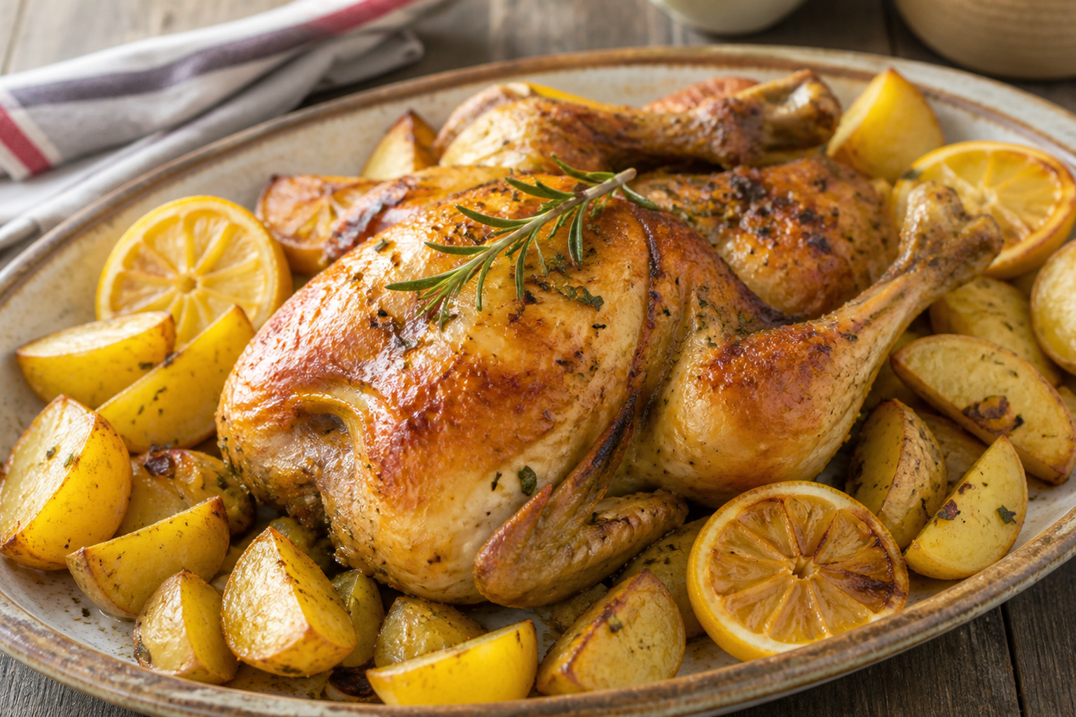 Receta de Jugoso pollo al horno con patatas y limón preparada paso a paso — fotografía editorial de RecetaGenial
