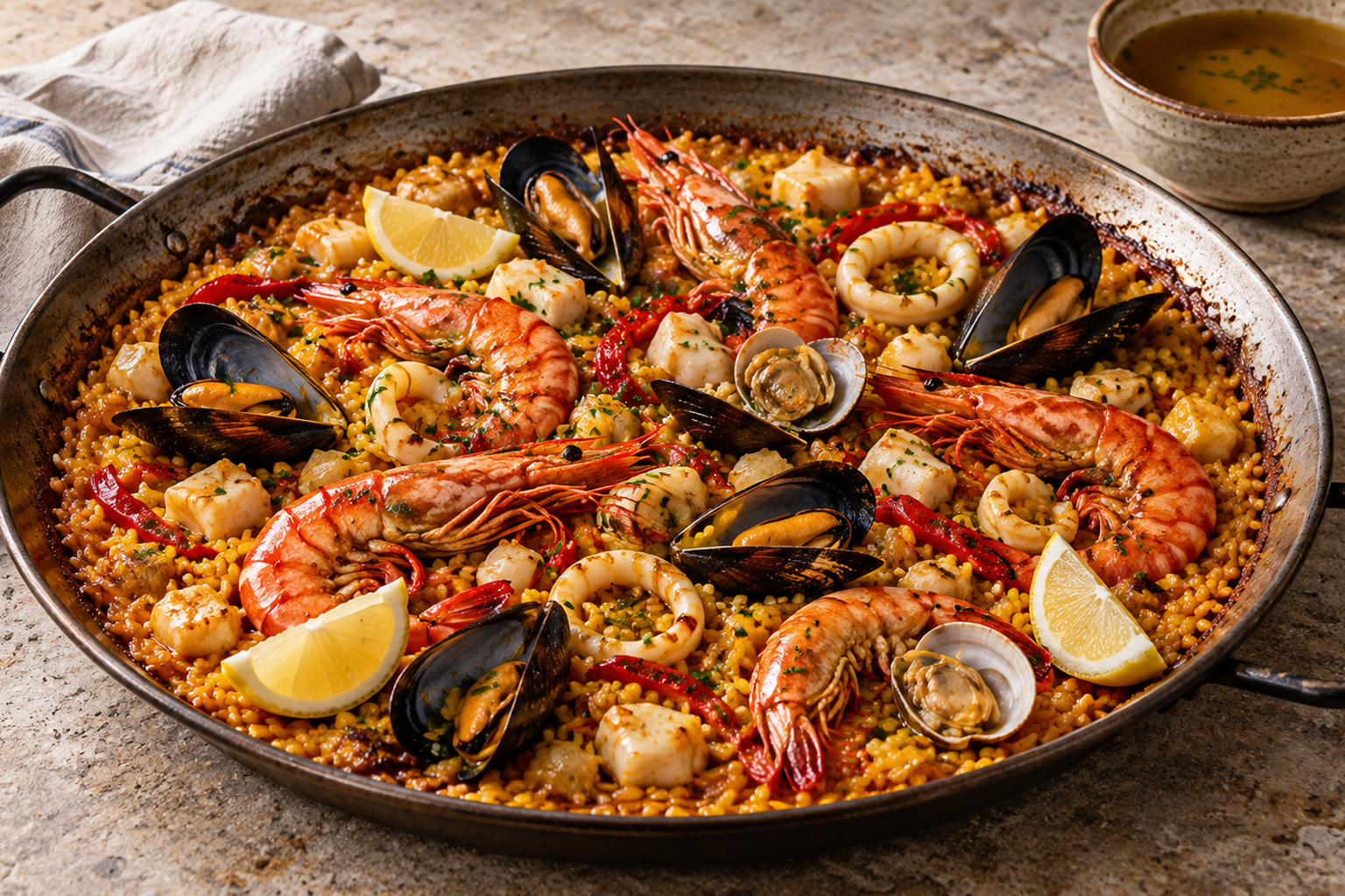 Receta de Paella de marisco con socarrat fácil preparada paso a paso — fotografía editorial de RecetaGenial
