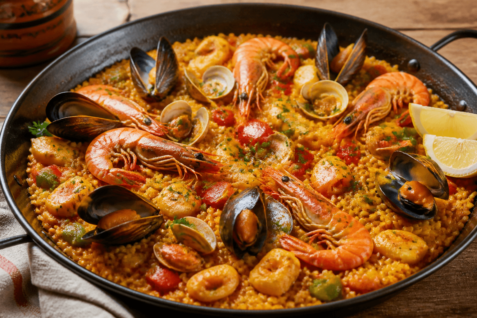 Receta de Paella de marisco paso a paso preparada paso a paso — fotografía editorial de RecetaGenial
