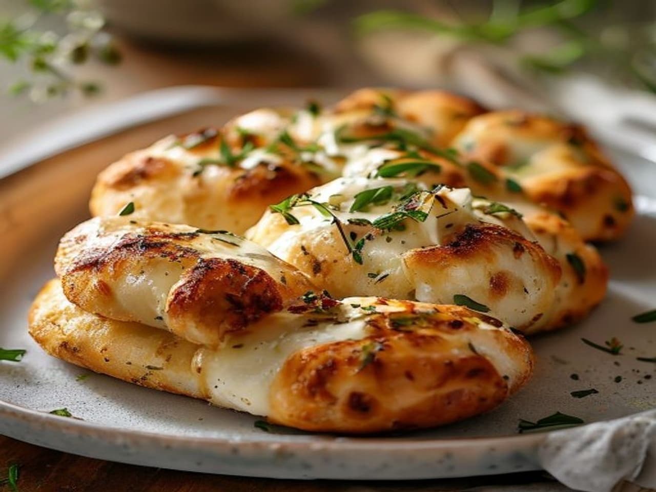 Receta de Pan de ajo crujiente con mozzarella preparada paso a paso — fotografía editorial de RecetaGenial