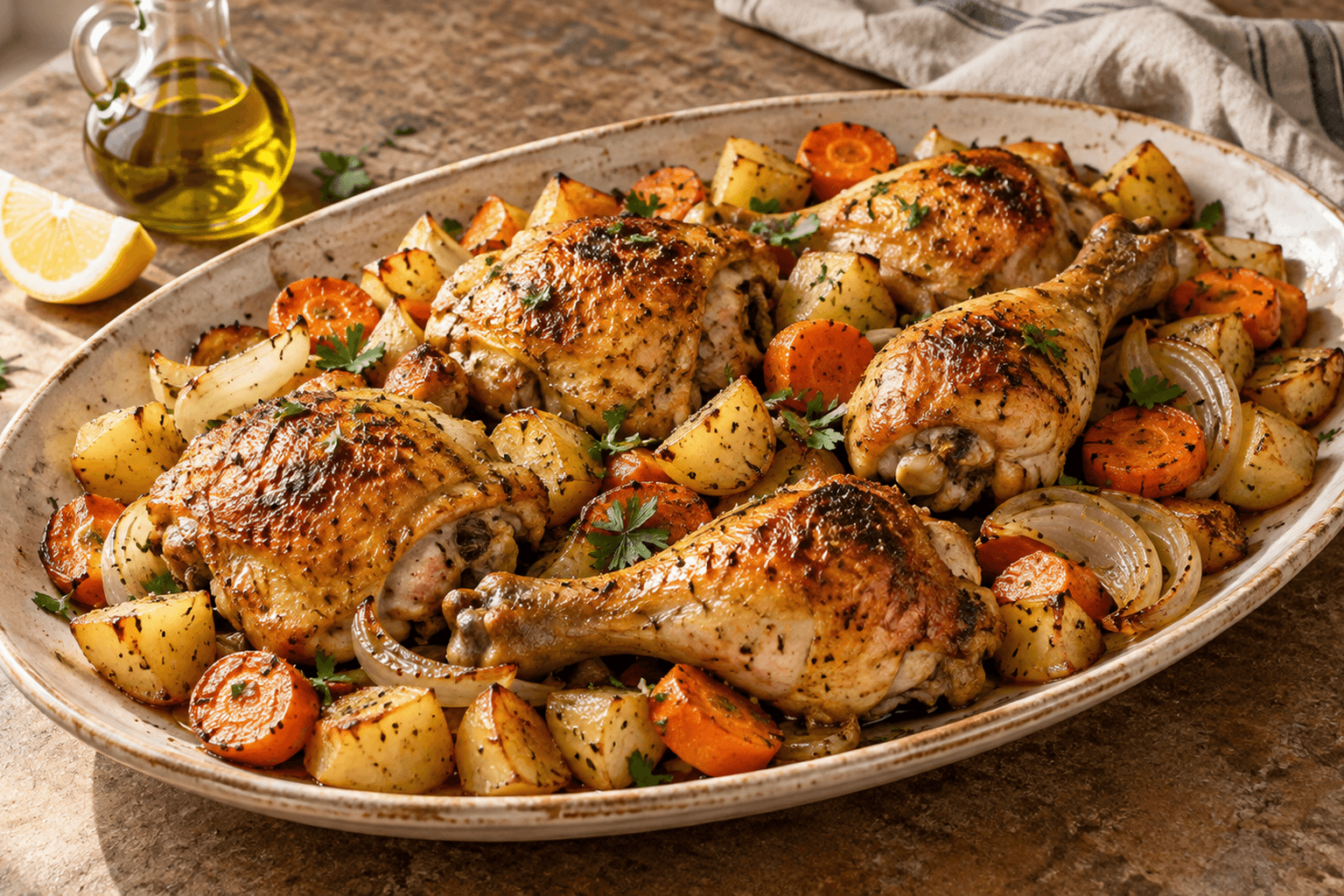 Receta de Pollo al horno fácil con patatas y verduras preparada paso a paso — fotografía editorial de RecetaGenial
