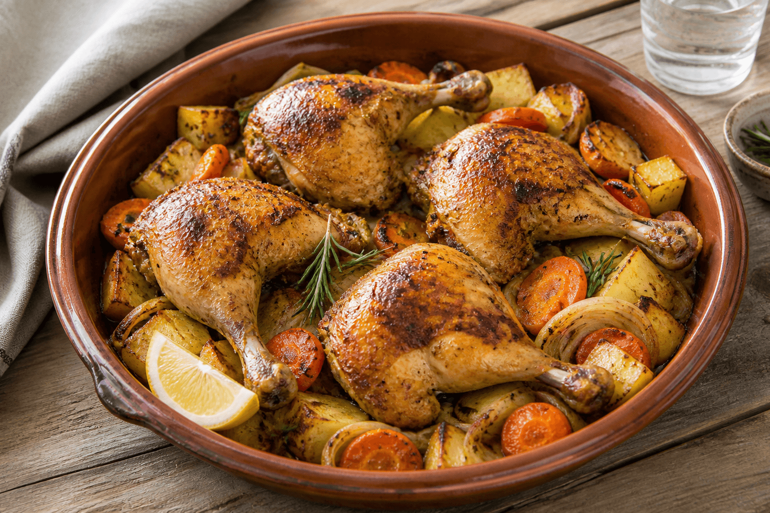 Receta de Pollo al horno jugoso con patatas y verduras: la receta tradicional perfecta preparada paso a paso — fotografía editorial de RecetaGenial