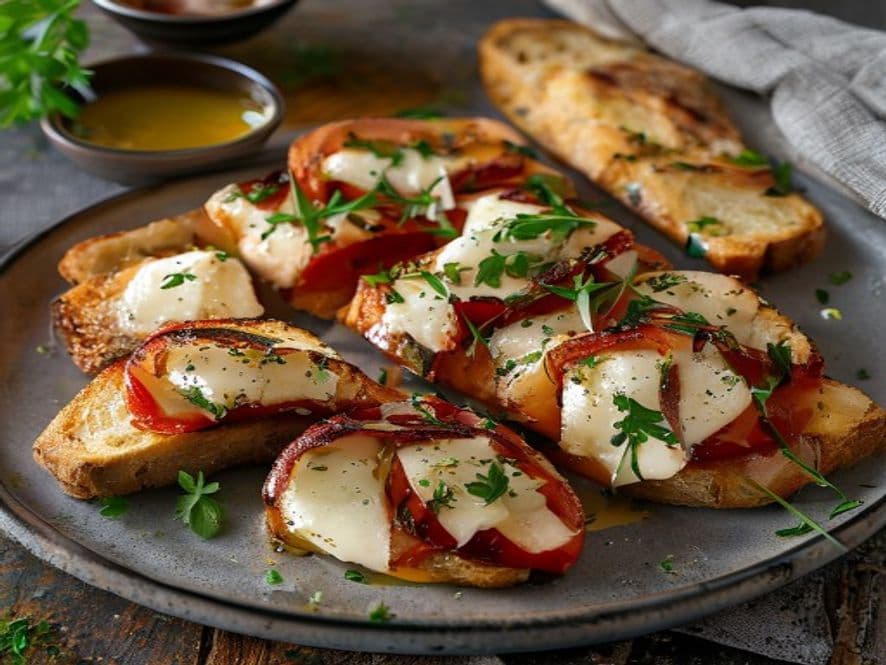 Tostas de pimiento asado y queso fresco