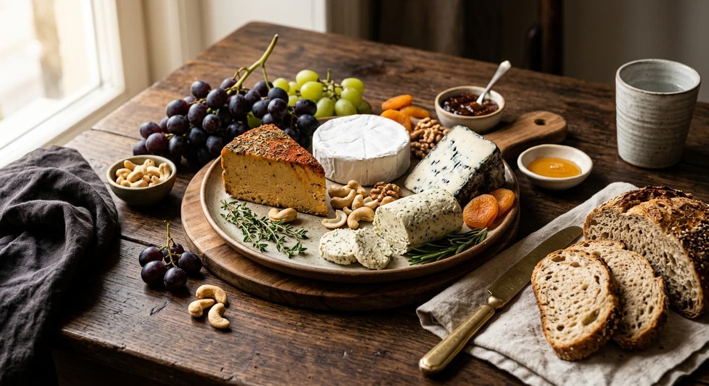 Receta de Tabla de Quesos Veganos Madurados: El Arte de la Fermentación Artesanal en Casa preparada paso a paso — fotografía editorial de RecetaGenial